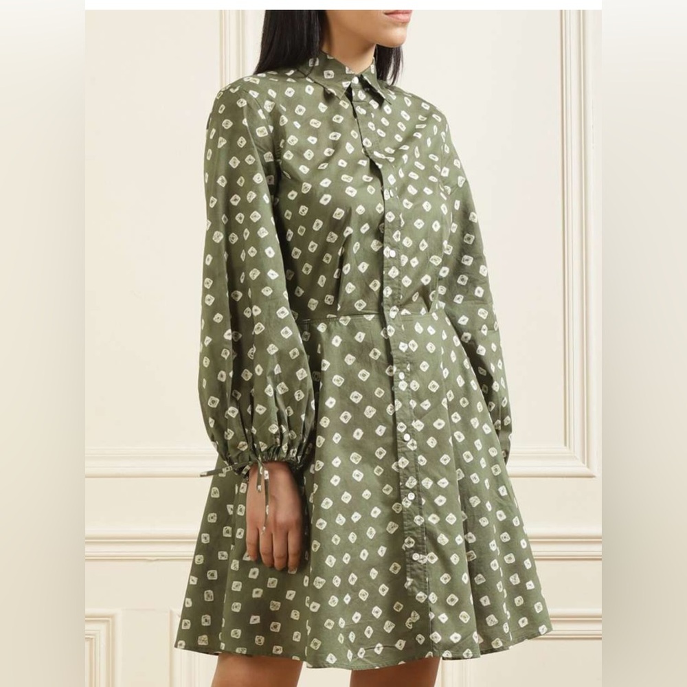 Ralph Lauren Womenswear Block Print Tie Cuff Cotton Shirt Dress New size 0